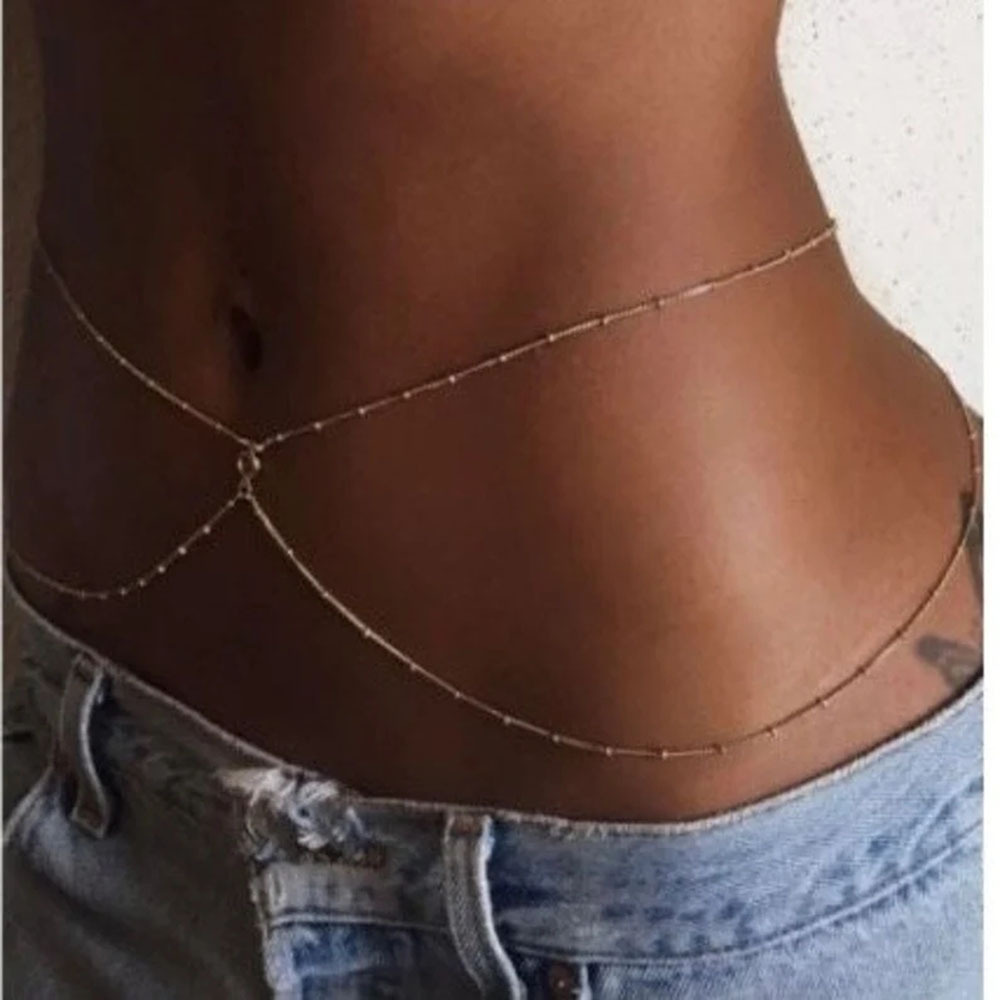 Body Jewelry Gold Plated - โซ่สะดือเครื่องประดับร่างกาย CZ, โซ่เอวทอง, โซ่ท้องปรับได้, ชุบทอง14K, เครื่องประดับร่างกายบิกินี่