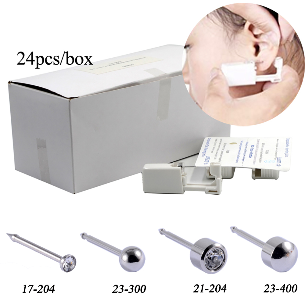 Body Jewelry Jewelry Box - 24ชิ้น/กล่องความปลอดภัยทิ้งหูเจาะอุปกรณ์ + Sterile คริสตัล Bezel คริสตัลสตั๊ดนิกเกิลฟรี