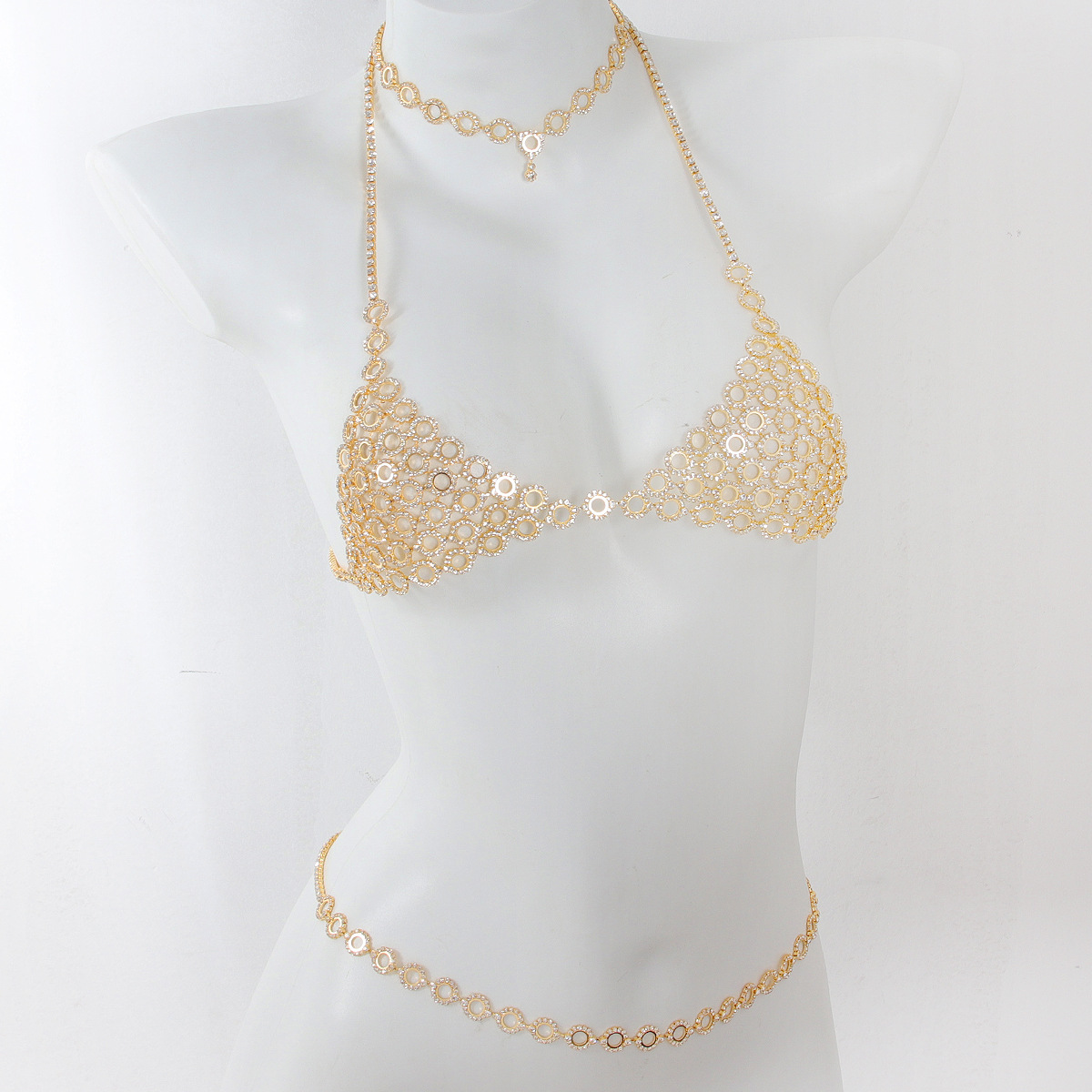 Body Jewelry Kit - ชุดเครื่องประดับแฟชั่นแบบต่อเป็นวงกลมที่ทันสมัยแบบสายรัดเอวติดพลอยเทียมสไตล์หรูหรามีสายโซ่สามชิ้น