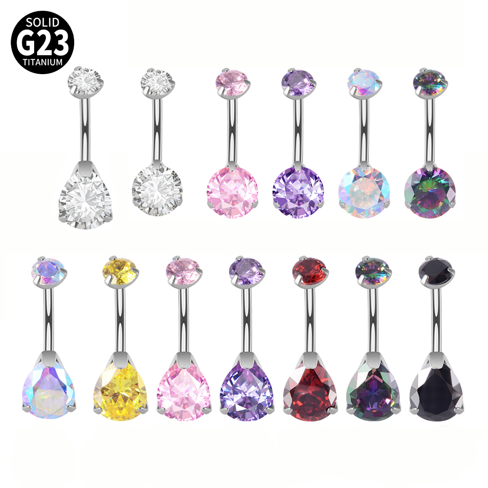 Belly Bar Titanium - 1PC G23 ไทเทเนียมZirconแหวนProng WaterDropรอบCZ Navel Piercingโค้งกล้วยเซ็กซี่เครื่องประดับ