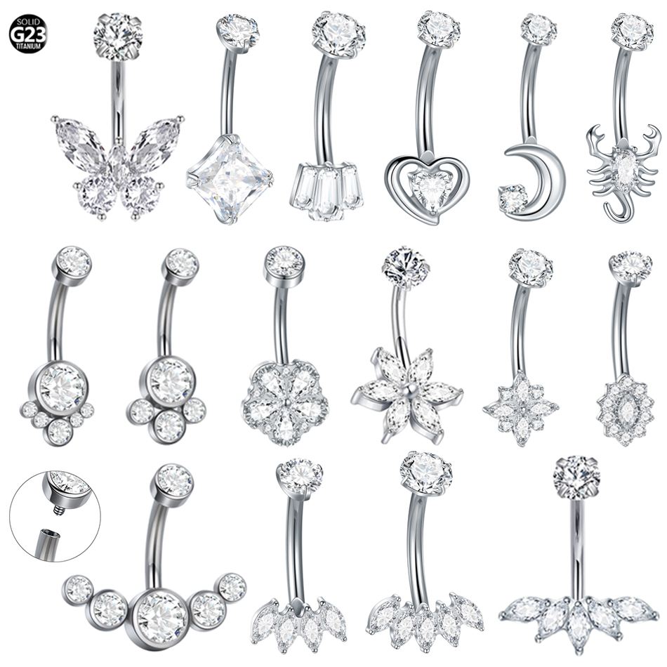 Belly Bar Titanium - 1 PC ไทเทเนียม Zircon Belly แหวน