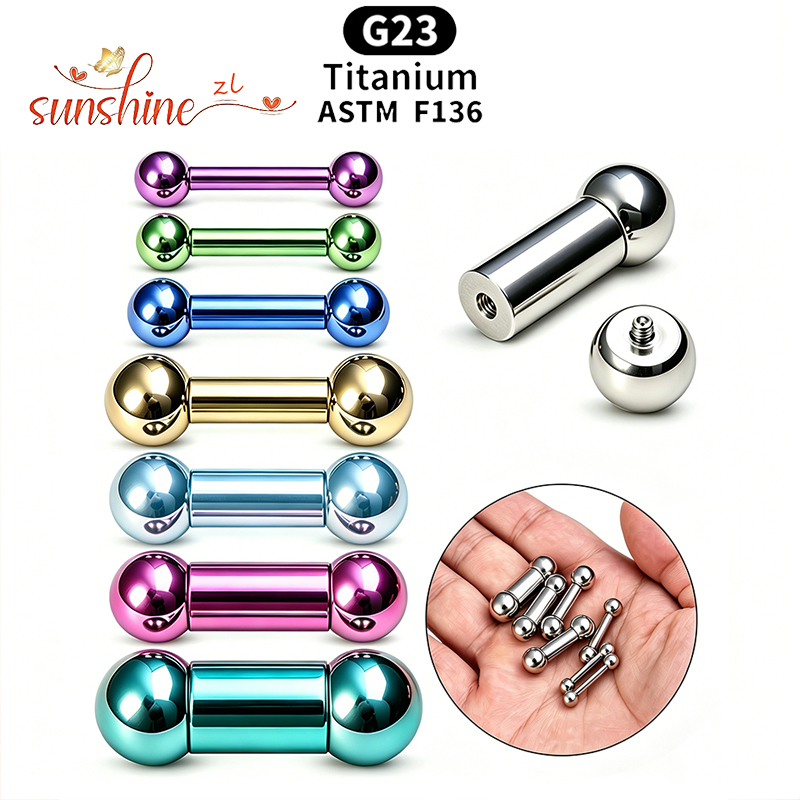 Body Jewelry Implant Grade - ไทเทเนียมเกรดสำหรับฝังในร่างกาย ASTM F136 แบบเกลียวใน บาร์เบลแบบตรง สำหรับเจาะลิ้น