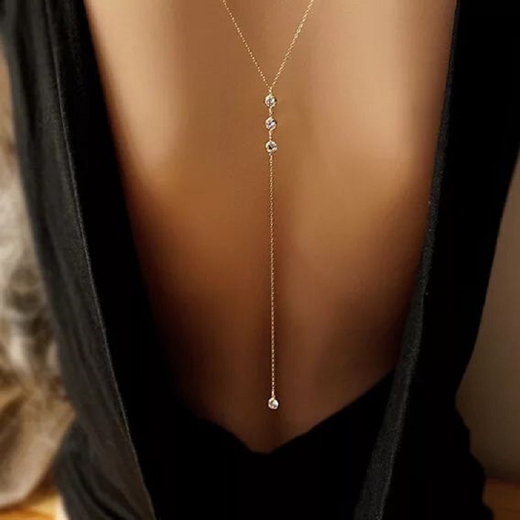 Body Jewelry Chain - สร้อยคอประดับเพชรเทียมแบบเซ็กซี่สำหรับผู้หญิง สไตล์บิกินี่ สายไขว้สำหรับใส่ที่หลัง เหมาะสำหรับงานแต่งงาน ชุดเดรส งานเทศกาล