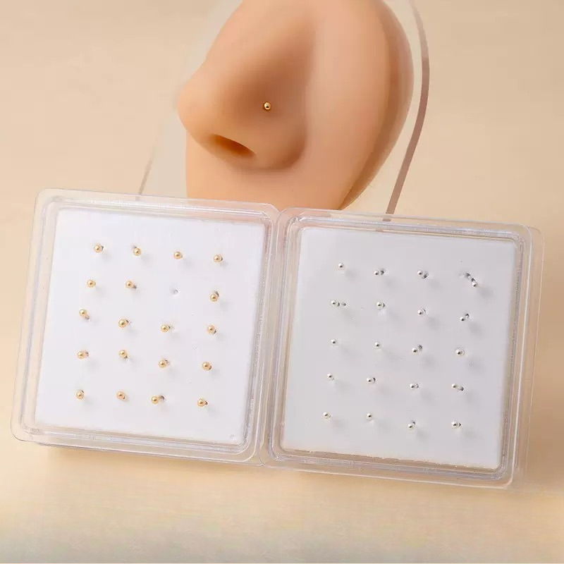 Body Jewelry Jewelry Box - กล่องเครื่องประดับเงิน จิวเวลรี่สำหรับจมูก ลูกปัดทรงกลม แหวนจมูก อุปกรณ์เจาะร่างกาย