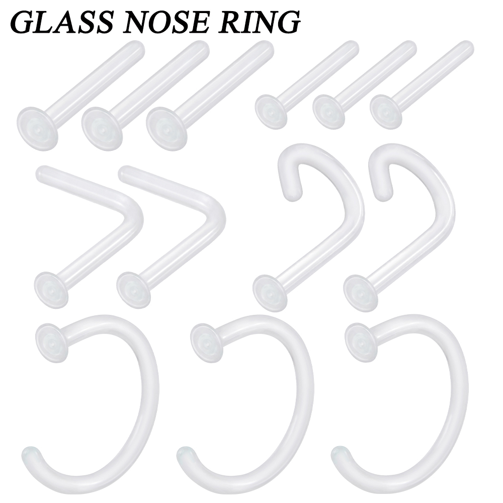 Body Jewelry Storage - 1PC Glass จมูกโปร่งใสแก้วตรงจมูกแหวน Retainer ผู้ถือ Nose