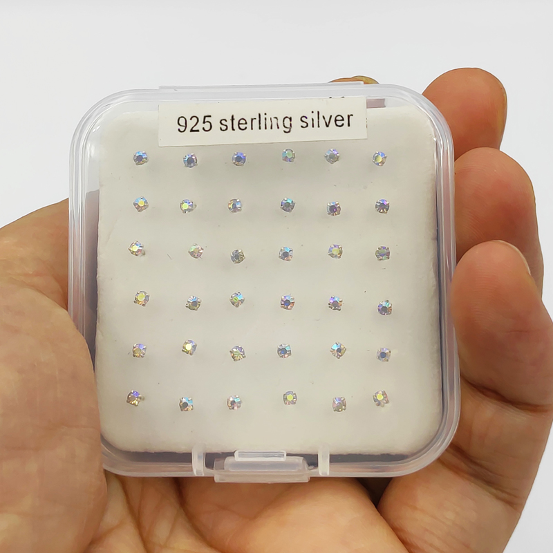 Body Jewelry Jewelry Box - 925 เงินสเตอร์ลิงสตั๊ดจมูก 2.0 มม.คริสตัลตรงเงิน Nariz เจาะเครื่องประดับ