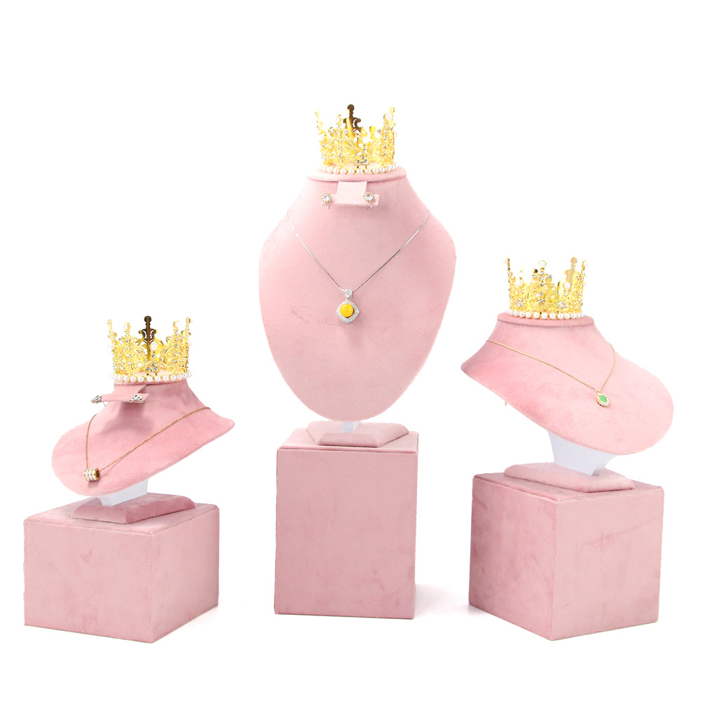 Body Jewelry Holder - ชั้นวางเครื่องประดับ 1 ชิ้น ผ้ากำมะหยี่สีชมพู สำหรับโชว์สร้อยคอ แหวน