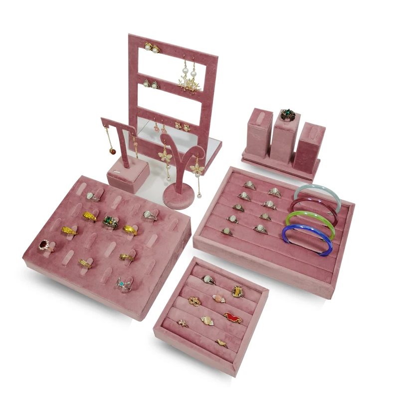 Body Jewelry Holder - ใหม่กํามะหยี่สีชมพูเครื่องประดับแหวนจี้ต่างหูสร้อยคอสร้อยข้อมือสร้อยข้อมือถาดเครื่องประดับ Store ขาตั้งจอแสดงผล