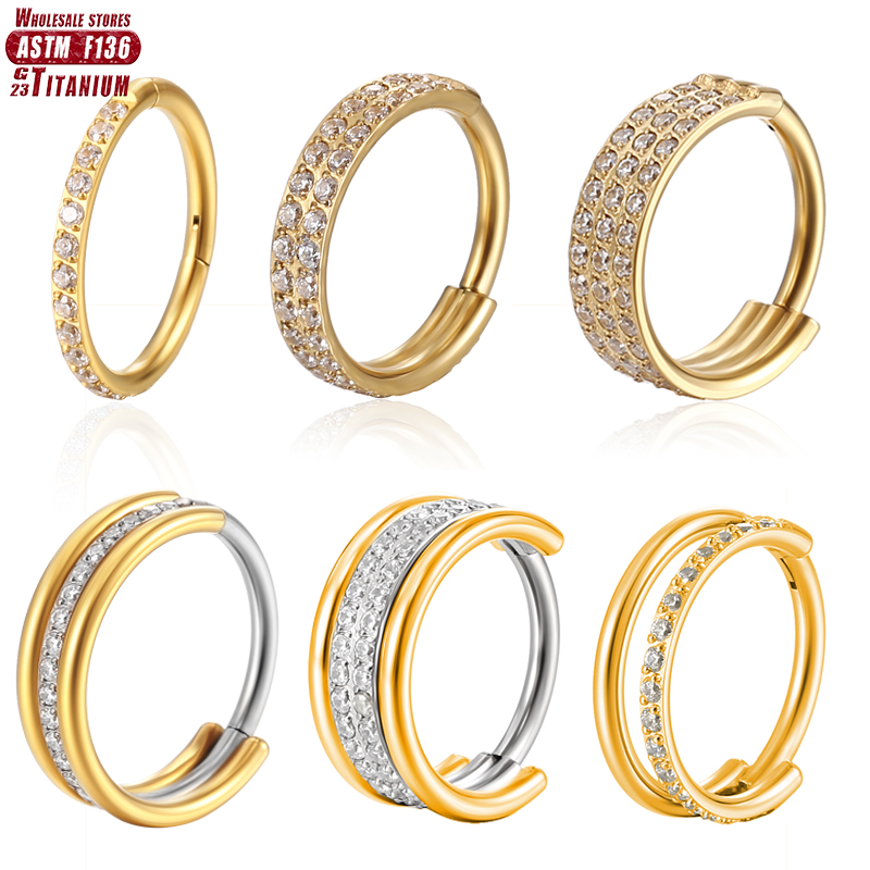 Body Jewelry Implant Grade - F136 ไทเทเนียมแหวนจมูก Implant เกรดบานพับไม่มีรอยต่อต่างหู Clicker Hoop