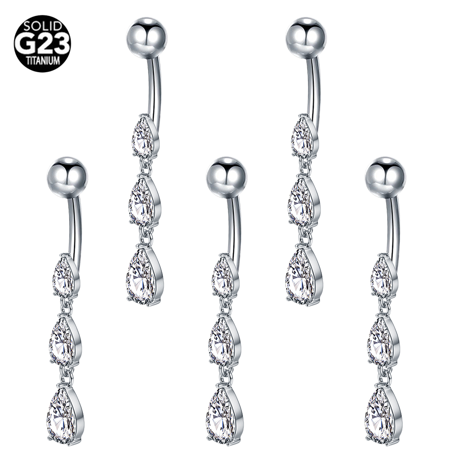 Belly Bar Titanium - 1/5PCS ไทเทเนียม 14G Dangle CZ อัญมณีแหวน