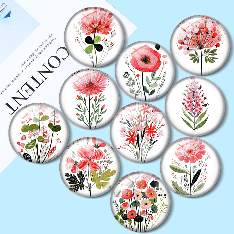 Body Jewelry Top - จี้แก้วคาโบชองลายดอกไม้ป่า Meadow ขนาด 12/18/20/25 มม. สำหรับทำเครื่องประดับ
