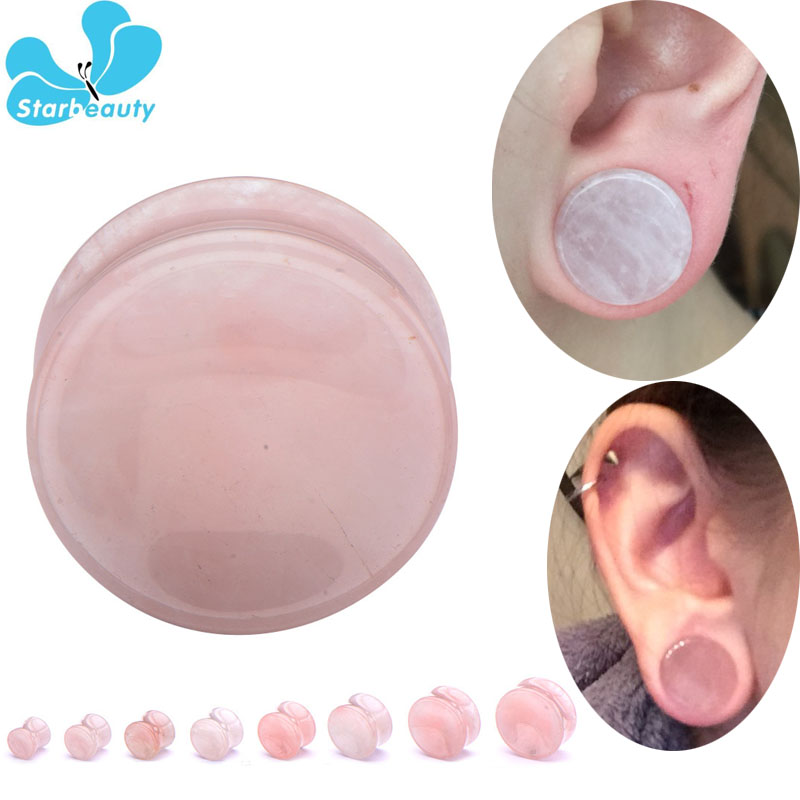 Body Jewelry Plus - 2Pc สีชมพู Quartz หินอุโมงค์เนื้อหูหู Expander Stretcher