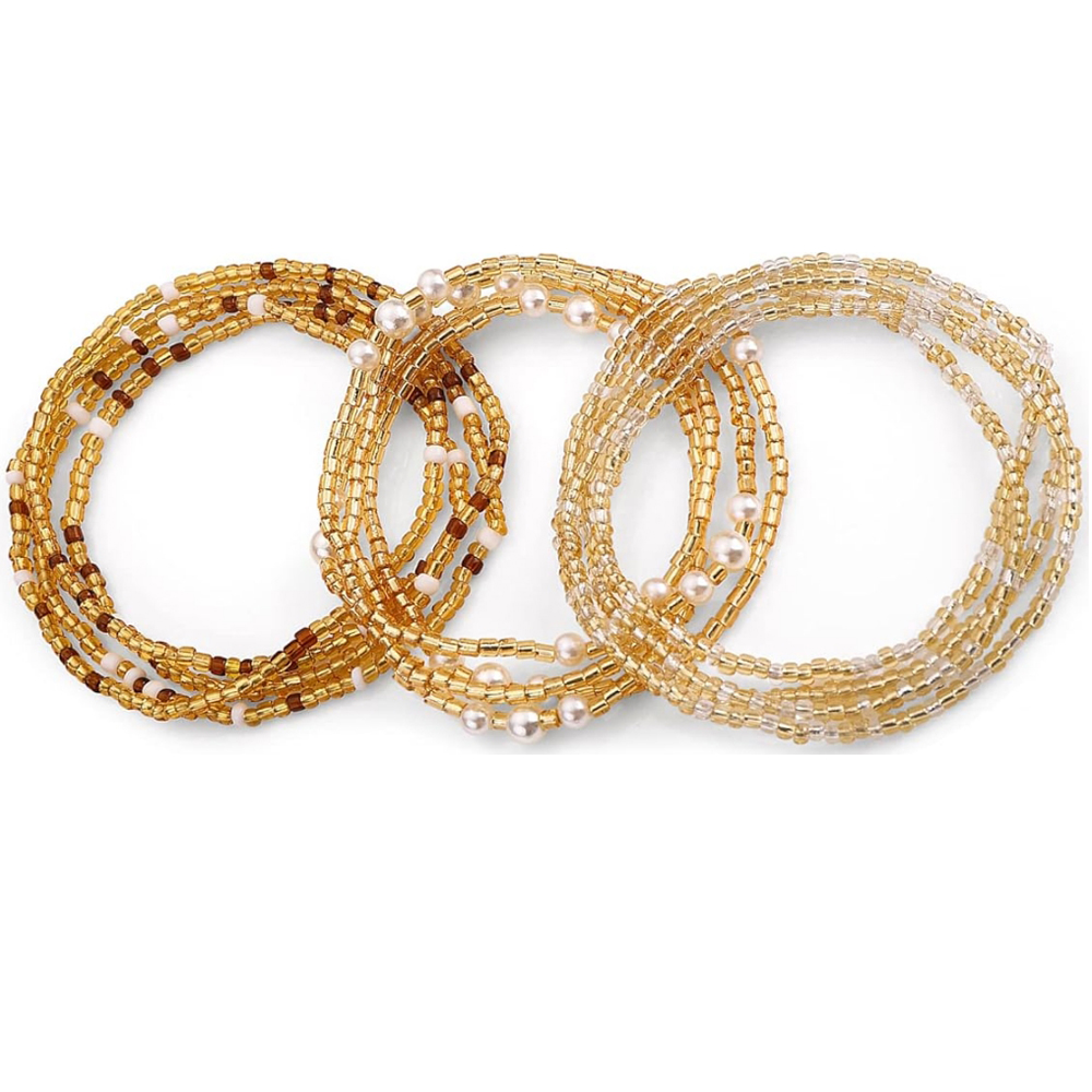 Qualiti Body Jewelry - ลูกปัดคาดเอวสำหรับผู้หญิง ลูกปัดคาดหน้าท้อง สายยางยืด ชุดโซ่คาดเอวสไตล์แอฟริกันสำหรับผู้หญิง เครื่องประดับร่างกาย ชุดบิกินี่