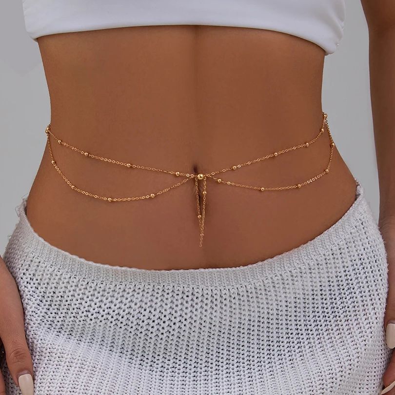 Qualiti Body Jewelry - KunJoe Multilayer Gold สีบางลูกปัดเอว Belly Chain