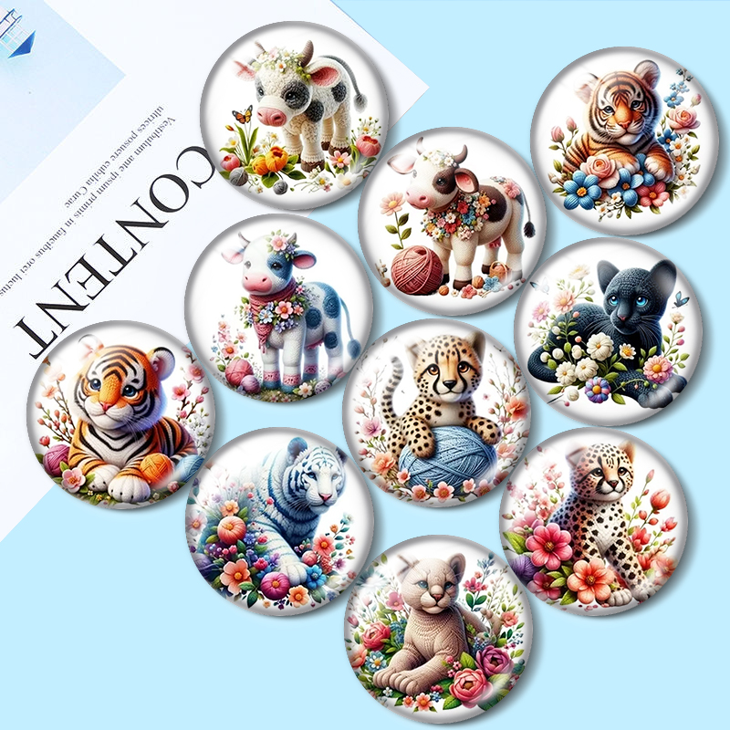 Body Jewelry Top - จี้แก้วลายการ์ตูนสิงโต เสือ วัว ขนาด 12/18/20/25 มม.