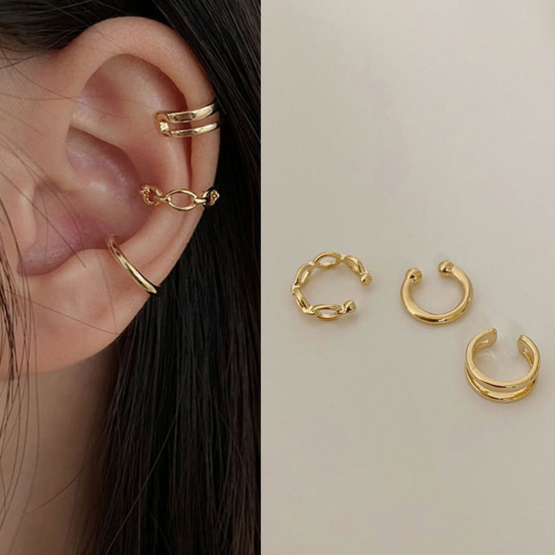 Body Jewelry Kit - 3PCS ทองเงินสีต่างหูแบบหนีบสำหรับผู้หญิงผู้ชาย Creative Simple C หูไม่เจาะหูหูคลิปชุดแนวโน้มเครื่องประดับของขวัญ