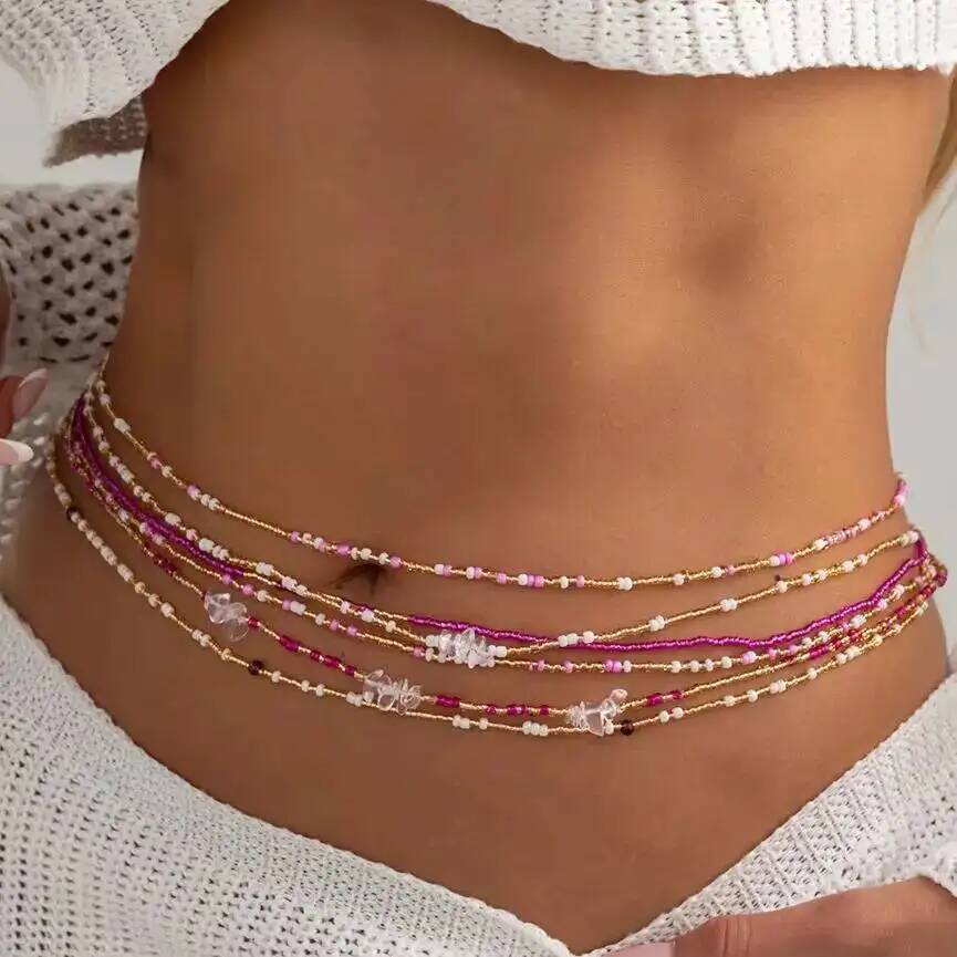 Body Jewelry Chain - ชุดเครื่องประดับรัดเอวแบบโบโฮ 6 ชิ้น/ชุด ประดับด้วยลูกปัดหลากสีสัน สำหรับผู้หญิง สไตล์เซ็กซี่