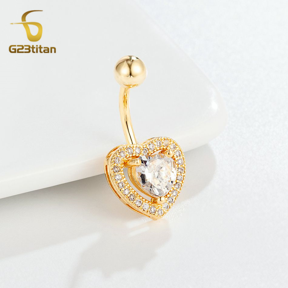 จิวเจาะสะดือรูปหัวใจประดับเพชร - Belly Bar Titanium บทวิจารณ์และราคา