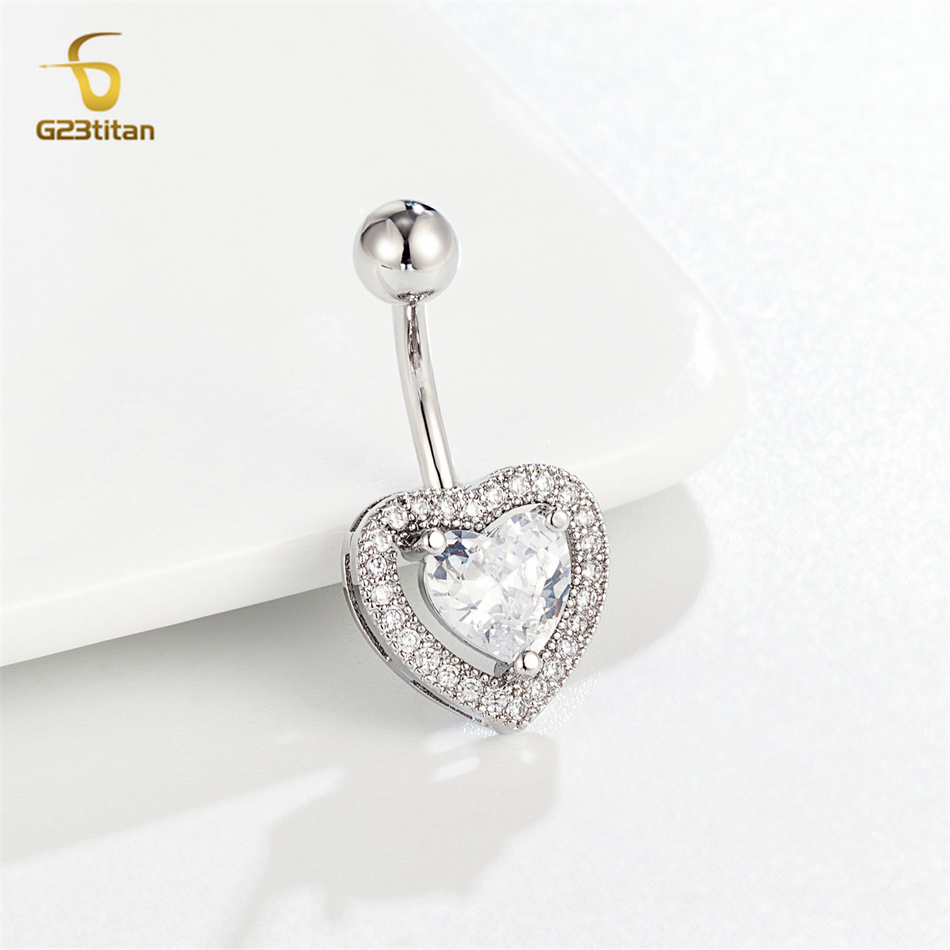 จิวเจาะสะดือรูปหัวใจประดับเพชร - Belly Bar Titanium บทวิจารณ์และราคา