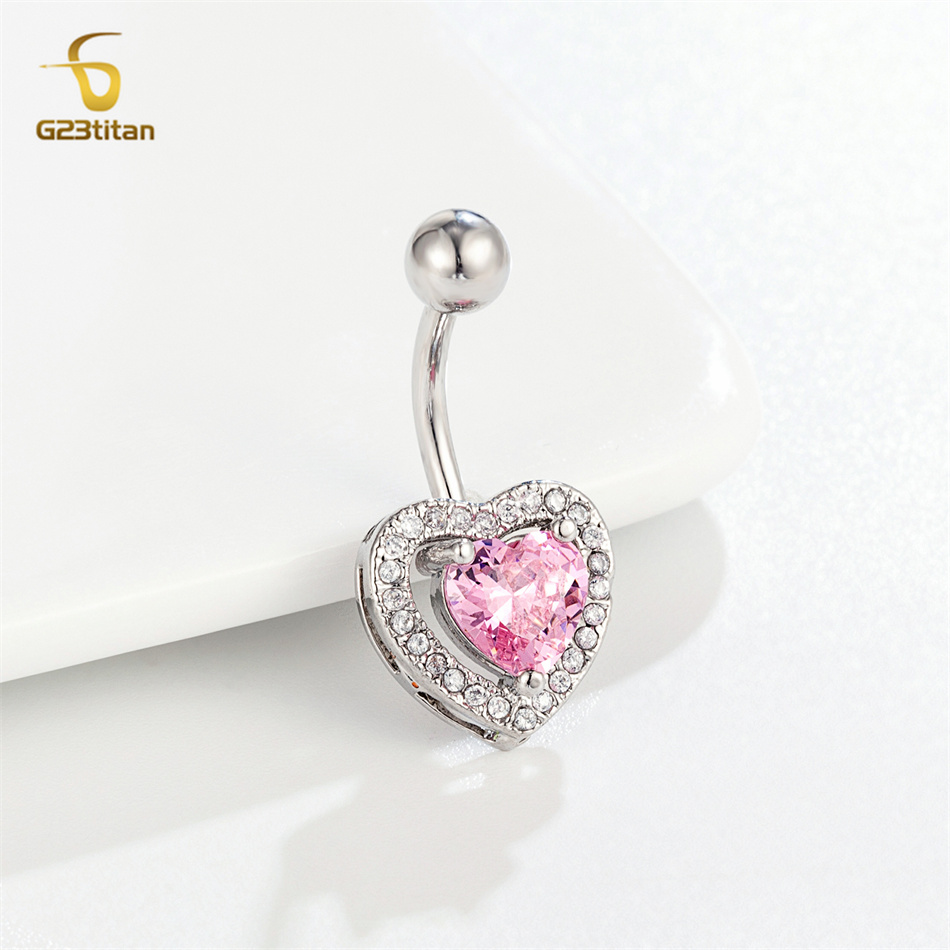 จิวเจาะสะดือรูปหัวใจประดับเพชร - Belly Bar Titanium บทวิจารณ์และราคา