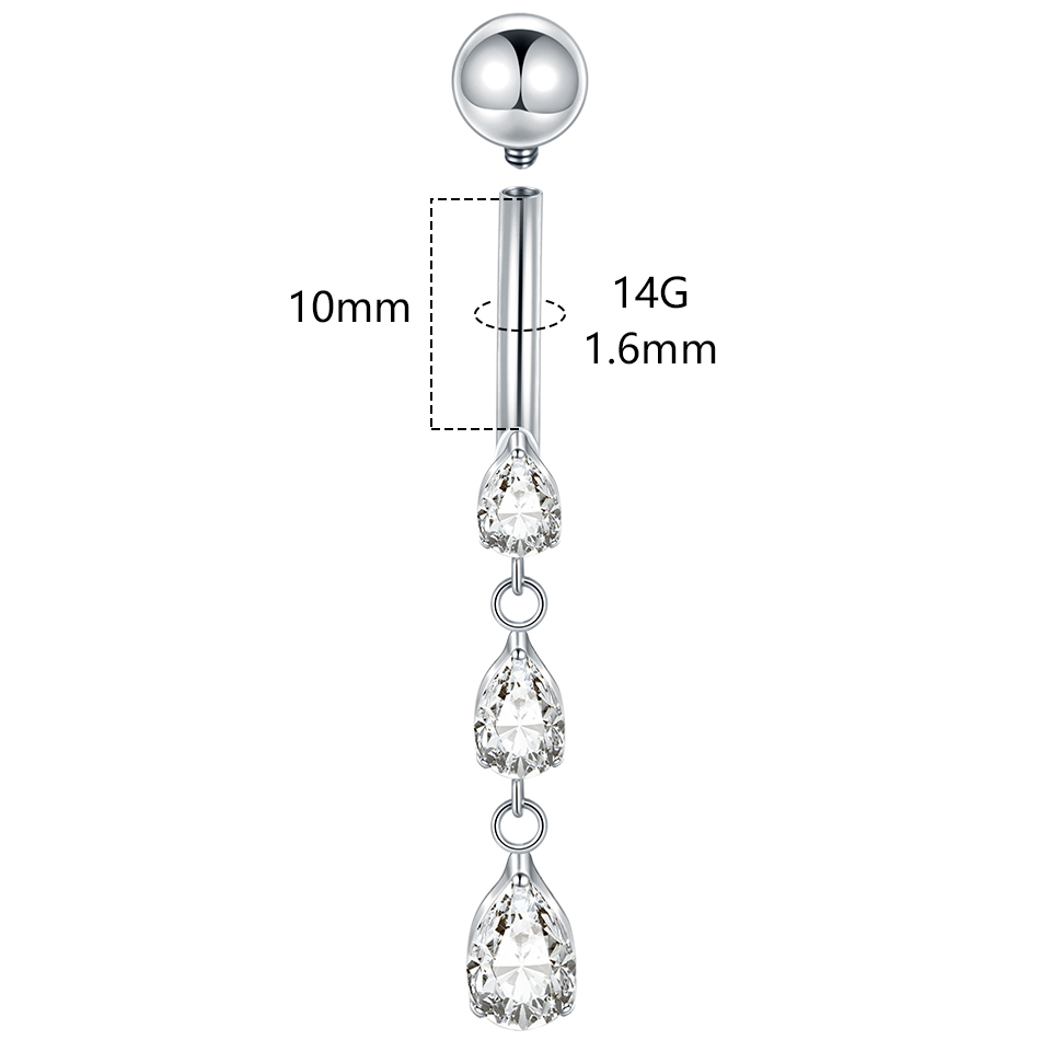 1/5PCS ไทเทเนียม 14G Dangle CZ - Belly Bar Titanium บทวิจารณ์และราคา