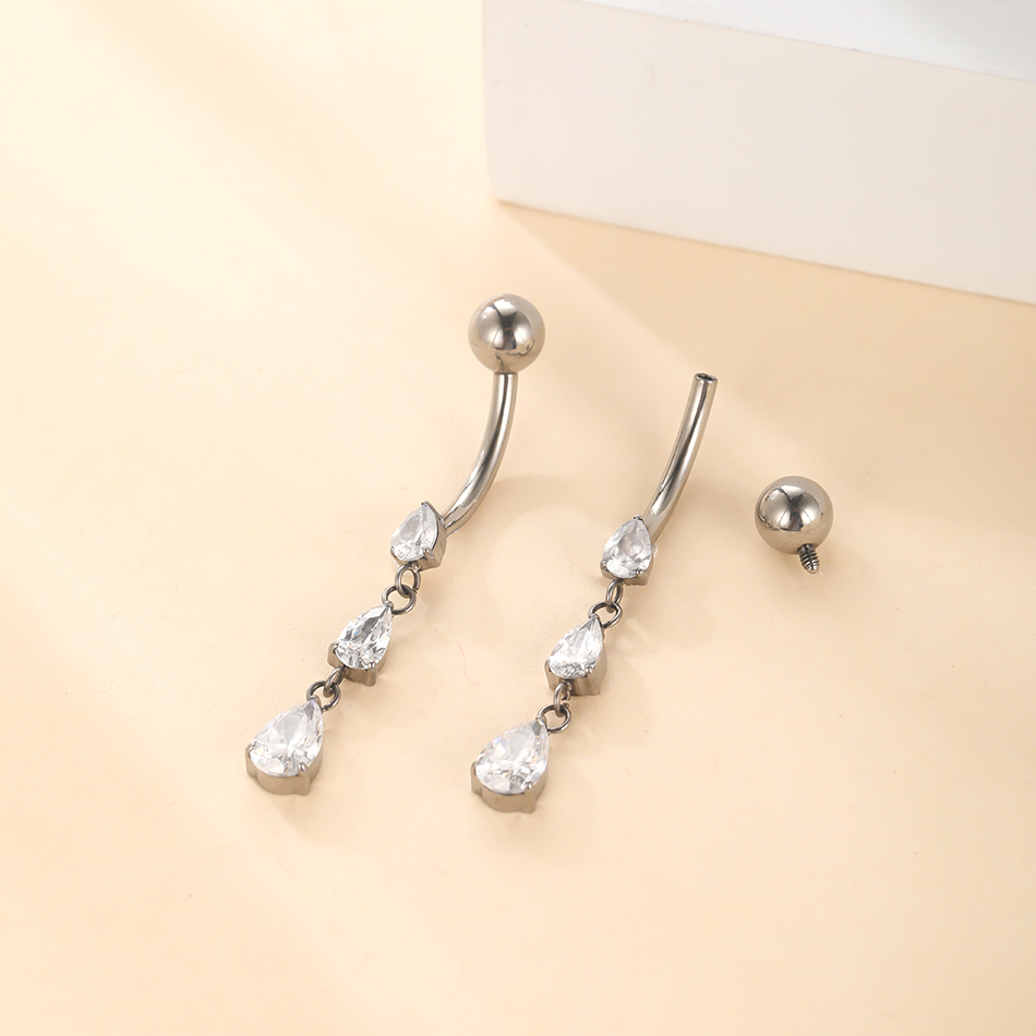1/5PCS ไทเทเนียม 14G Dangle CZ - Belly Bar Titanium บทวิจารณ์และราคา