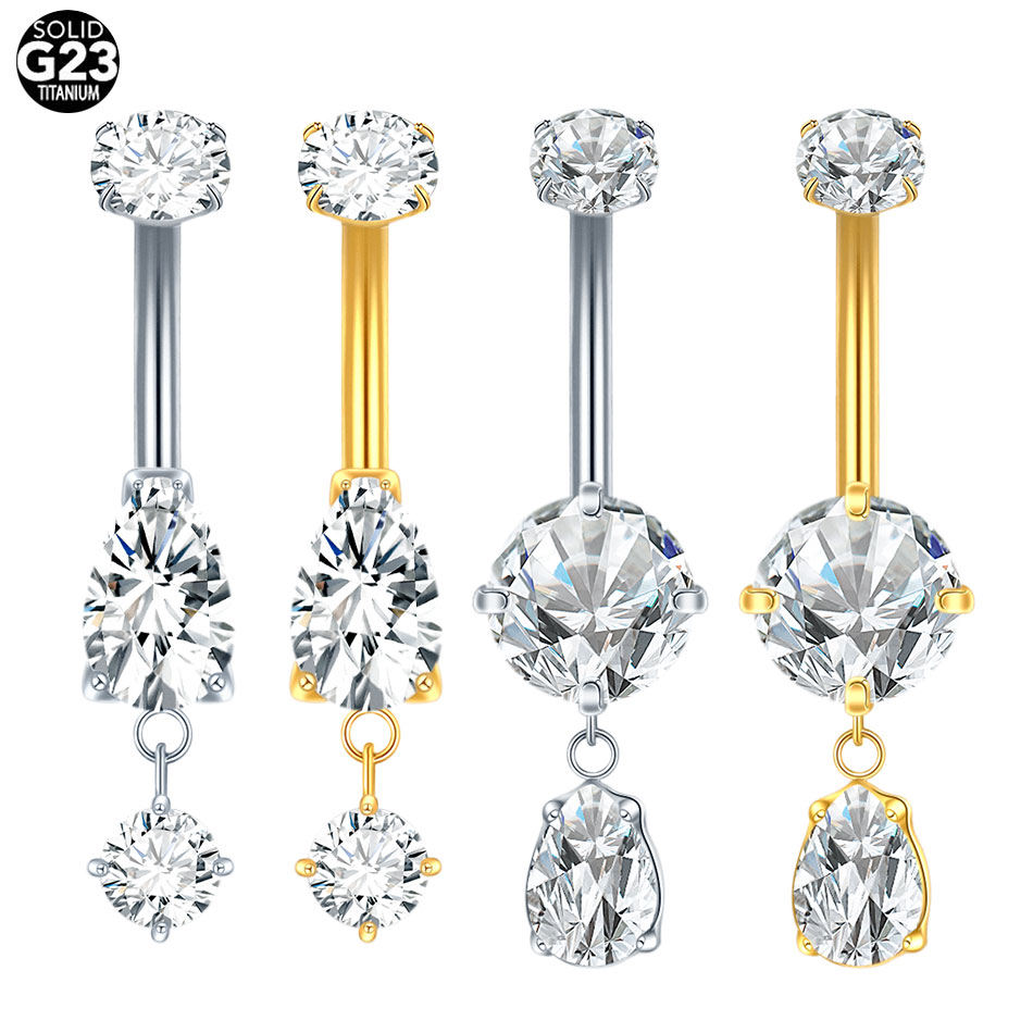 ต่างหูเจาะสะดือทรงหยดน้ำประดับ - Belly Bar Titanium บทวิจารณ์และราคา