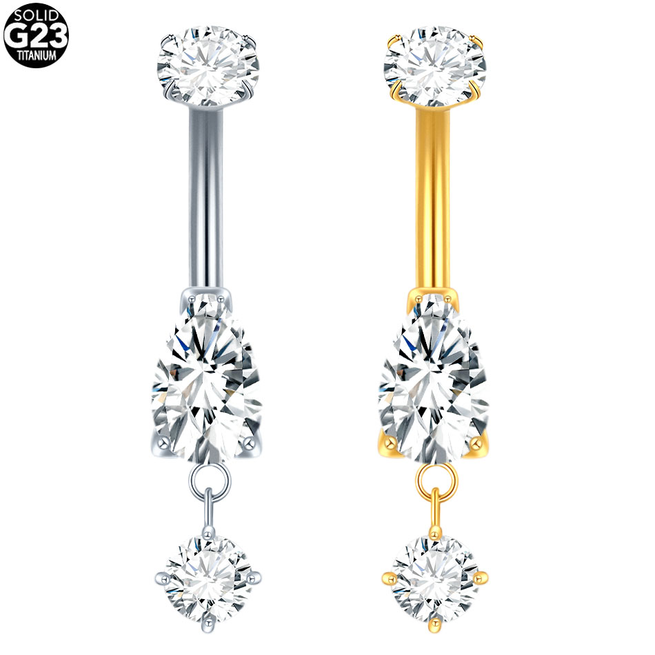 ต่างหูเจาะสะดือทรงหยดน้ำประดับ - Belly Bar Titanium บทวิจารณ์และราคา