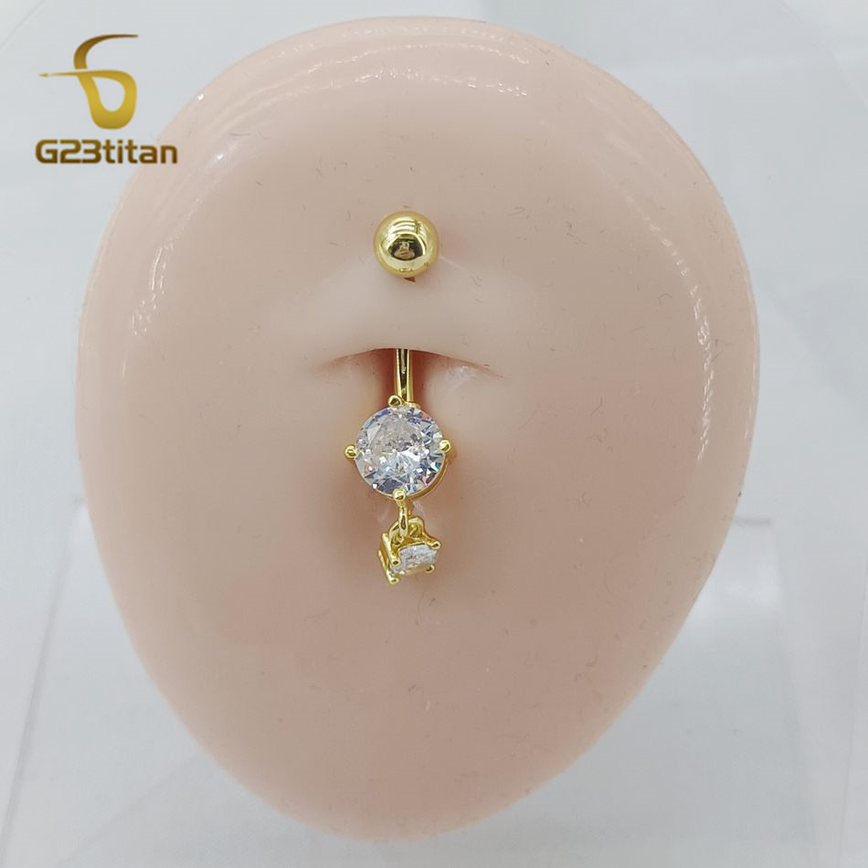 CZ Zircon Dangle แหวน 14G ไทเท - Belly Bar Titanium บทวิจารณ์และราคา